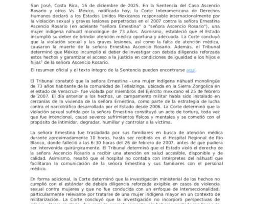 Comunicado de la Corte IDH